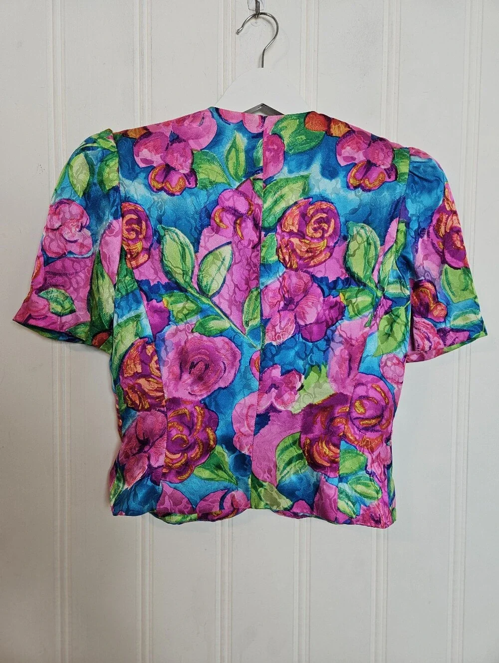 Vintage Papell Petites Blouse Size 2 100% Silk Floral Power Dressing Multicolors